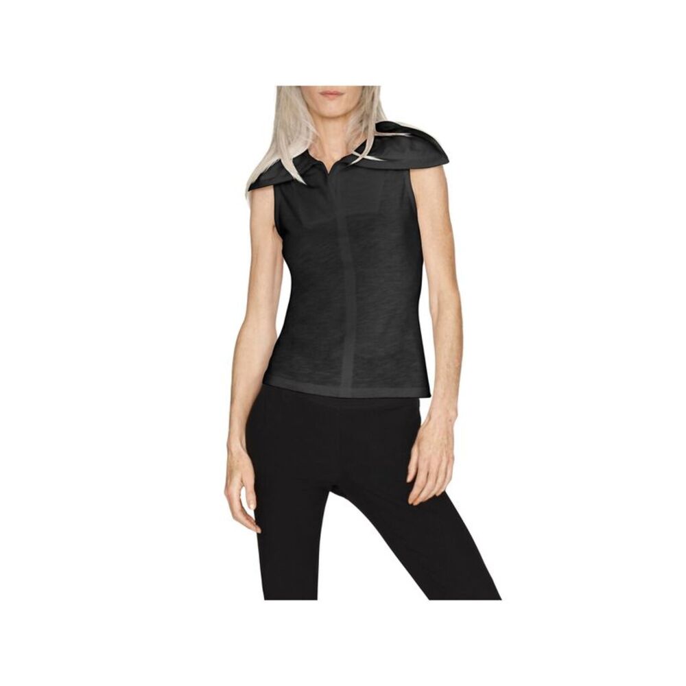 NWT B NEW YORK Womens Black Stretch Sheer Wide Collar Sleeveless Tank Top M